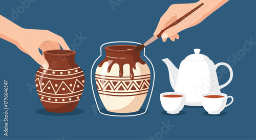 Creative ceramic painting and tea time vibes evoke cozy afternoons, perfect for DIY projects and artistic inspiration in your next design project