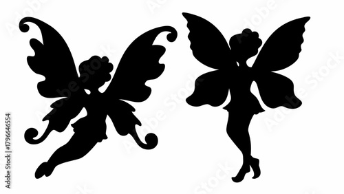 Magical silhouettes of whimsical fairies flying gracefully, perfect for enchanting designs and children's crafts, bringing a touch of fantasy to any project
