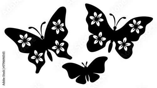 Elegant butterflies flutter with floral accents, a graceful design element perfect for spring projects, invitations, and creative designs, originally vector graphics