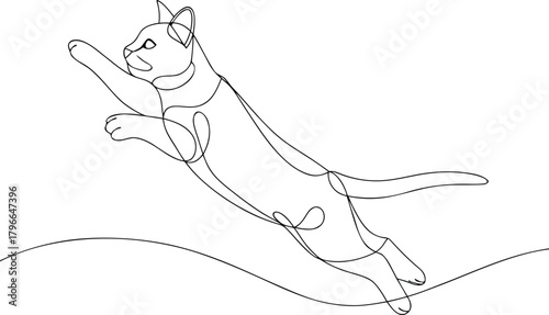 Single line drawing of a cat jumping feline animal