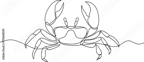 Single line drawing of a crab with claws raised crustacean