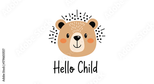 Cute cartoon bear face with the text \.