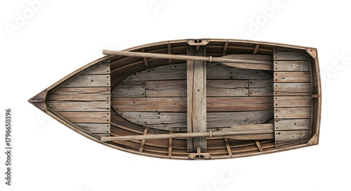 Old wooden rowboat interior isolated on transparent background
