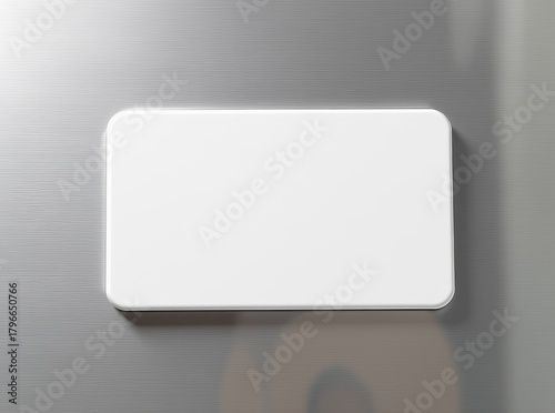 Blank rectangular fridge magnet on a clean metallic background