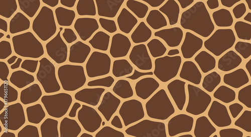 Seamless giraffe print pattern with brown and beige irregular shapes.