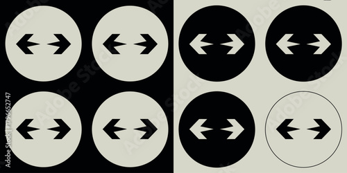 Opposing arrows symbolizing contrast and direction on black and white background