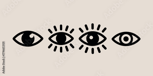 Four stylized black eyes drawn in a minimalist line art style
