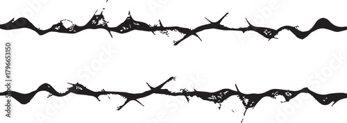 Distressed black barbed wire grunge border design element on white background