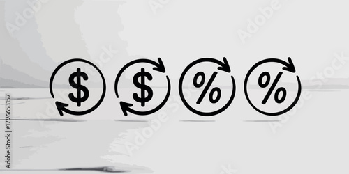 Dollar and percentage symbols with circular arrows indicating exchange or conversion