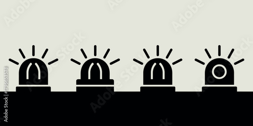 Four black silhouette siren lights on a dark background