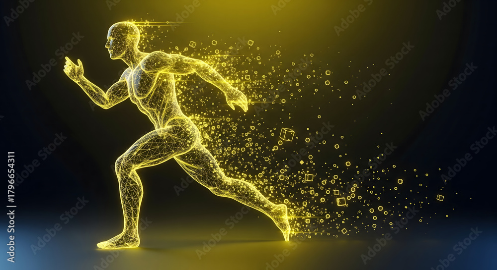 Fototapeta premium Abstract Glowing Runner Made of Particles in Motion - Digital Art