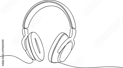 Single line drawing of headphones on white background