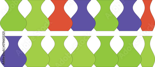 A collection of colorful vases in two rows on a white background