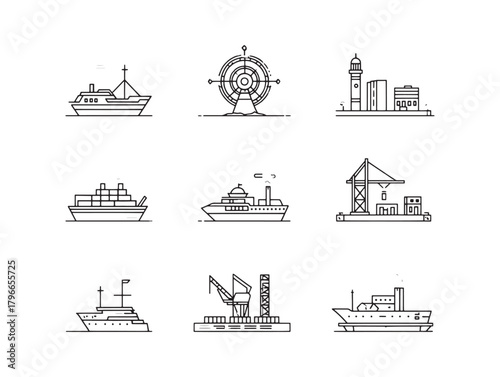 Seaport Map Line Art Harbor Exploration Journey