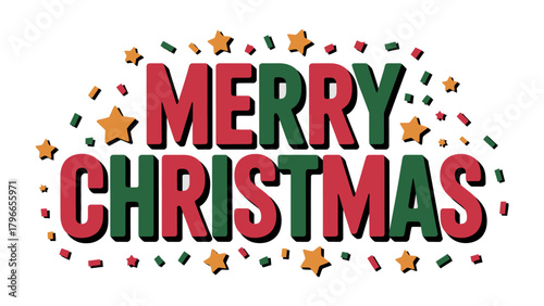 Festive Christmas Greeting: A vibrant message of Merry Christmas adorned with stars and confetti, radiating the joy and anticipation of the holiday season. 