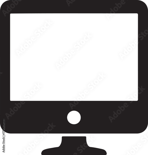 Black computer monitor icon on white background screen display