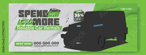 Car Rental Social Media and Flyer Template Bundle.
Reliable Car Rentals Promotion Design Set (Cover, Post, Flyer).
Modern Vehicle Rental Advertising Templates with 35% Off Offer.
"Spend Less Explore.