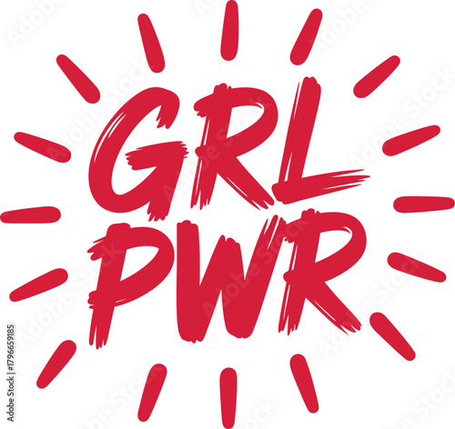 Vibrant Pink GRL PWR Brush Lettering Design for Feminist Empowerment Apparel