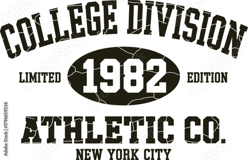 Vintage College Division Athletic Department Distressed T-Shirt Design with Custom Stencil Font