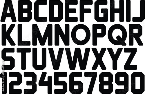Block Sport Collegiate Font Alphabet and Numbers Set Vector Illustration (A-Z, 0-9)