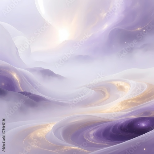 Abstract mystical landscape, ethereal textures, misty hues of lavender