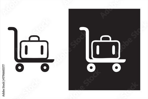 Minimalist luggage trolley symbols in black and white for airport graphics