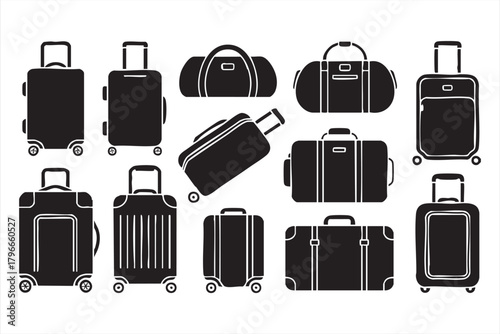 Rolling suitcase and duffel bag collection for travel branding and UI kits