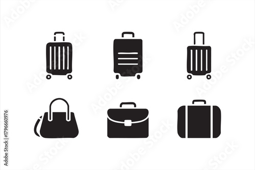 Silhouette luggage and bag icon set for travel design and tourism materials
