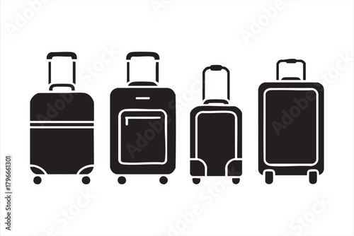 Black and white luggage collection for airport visuals and UI interfaces