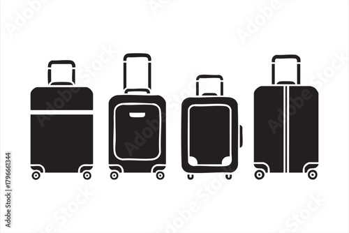 Clean silhouette suitcase graphics for packing guides and airline materials