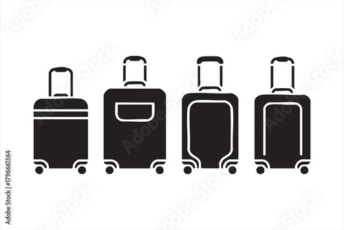 Four-piece travel luggage icon pack for booking apps and trip planning