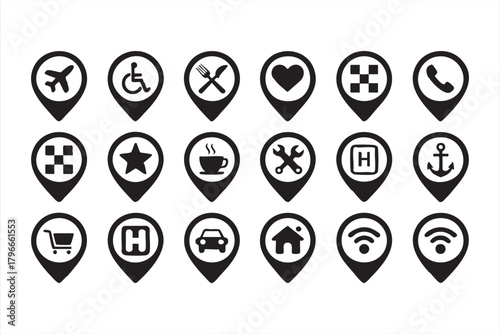Comprehensive service pin collection for travel apps and digital mapping