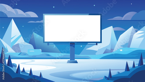 Stunning winter landscape billboard offers vast advertising space for impactful campaigns in frozen, serene surroundings