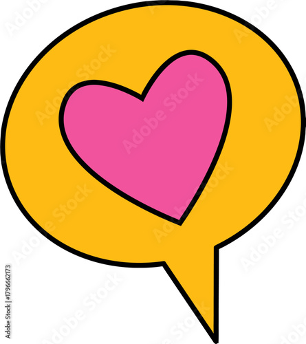 Vibrant speech bubble with a bold pink heart inside conveys messages of love, affection, and positive communication, perfect for digital marketing and social media campaigns