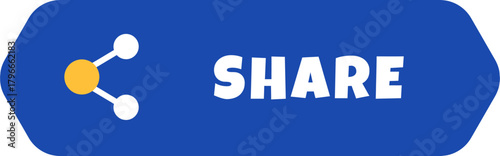 Dynamic share button with vibrant network icon and bold text invites connection and content distribution across digital platforms for engagement