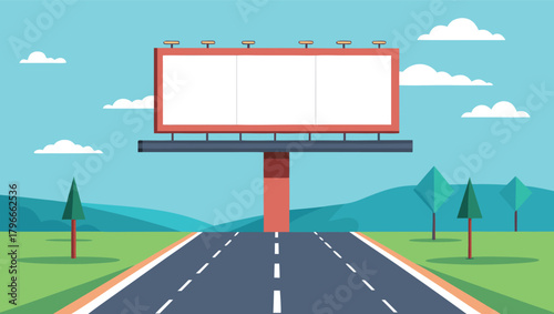 Stunning blank billboard awaits your impactful message beside a scenic highway, capturing attention with vibrant outdoor advertising potential.