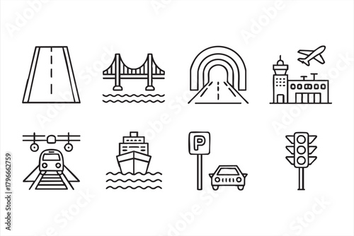 Modern infrastructure graphics for maps, transit systems, and planning tools