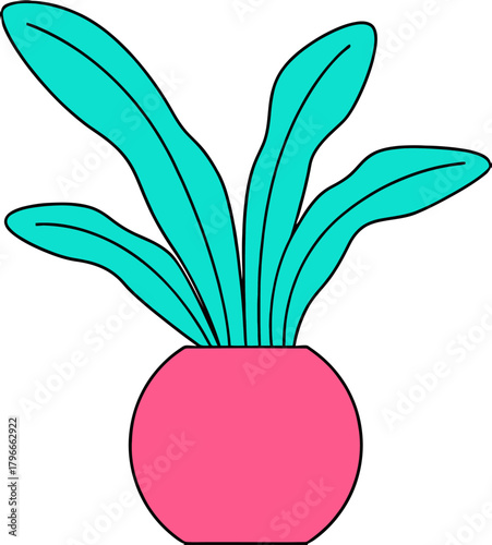 Vibrant teal plant flourishes in a bold pink pot, bringing a modern, cheerful pop of color to any creative project or design space.