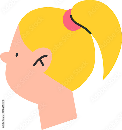 Joyful blonde girl with ponytail in playful abstract style, conveying happiness and youthful energy for creative projects
