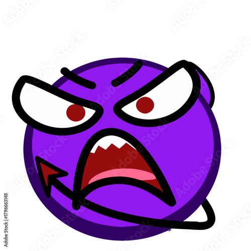 Furious purple demon face roaring with sharp teeth and glowing red eyes, embodying pure anger and menace for dynamic graphic designs