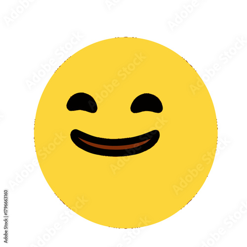 Joyful yellow smiley face radiating pure happiness and contentment, perfect for expressing positive emotions and boosting engagement in digital content and marketing campaigns.