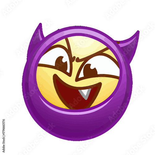 Mischievous devil emoji with purple horns and a wide, wicked grin embodies playful mischief and daring fun for your creative projects
