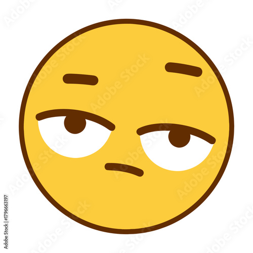 Expressive emoji face conveying boredom or skepticism with a sideways glance, perfect for digital communication and social media campaigns