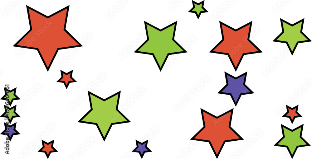 Obraz premium Scattered colorful stars of various sizes and colors on a white background