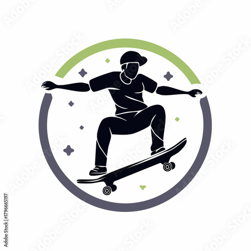 Skateboarder Performing Tricks Silhouette Icon Action, Style, and Motion in Vector Art