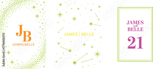 Elegant star themed wedding invitation card set with golden celestial elements, modern dark background, luxury celebration design, stylish couple stationery templates