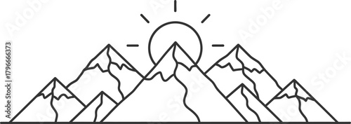 Minimalist mountain range outline with sun rising over the peaks design art