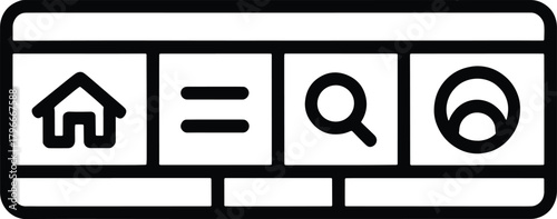 Black outline icons for website navigation home search user menu vector