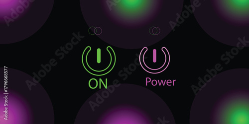 Neon light power button turning on and off. neon Power Button icon on the black background.Neon off sign color set.  design element. Vector illustration.