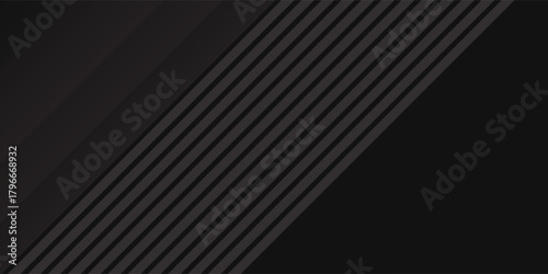 Black abstract background design. Modern wavy line pattern (guilloche curves) in monochrome colors. Premium stripe texture for banner, business backdrop. Dark horizontal